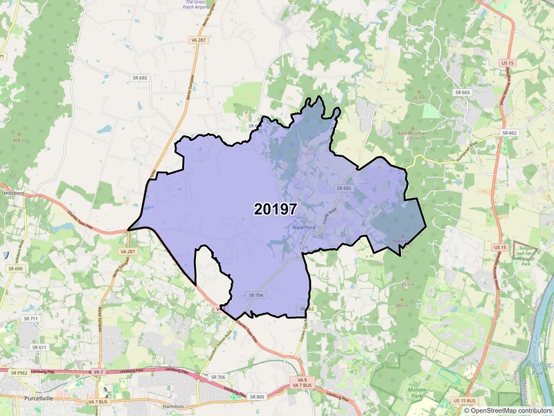 Map of ZIP Code 20197 — Waterford, VA