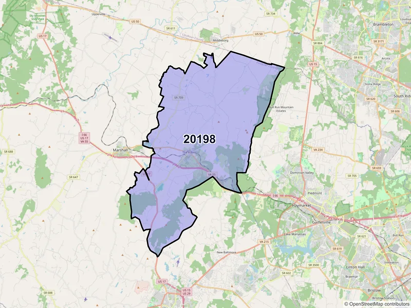 Map of ZIP Code 20198 — The Plains, VA