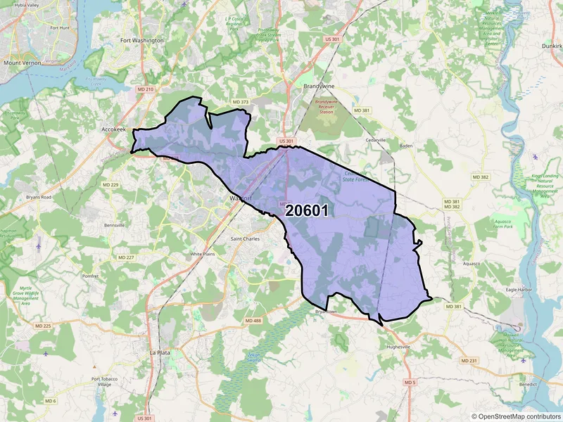 Map of ZIP Code 20601 — Waldorf, MD