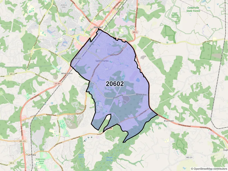 Map of ZIP Code 20602 — Waldorf, MD