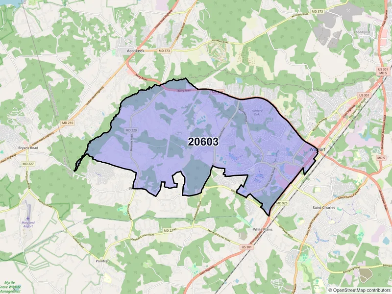 Map of ZIP Code 20603 — Waldorf, MD