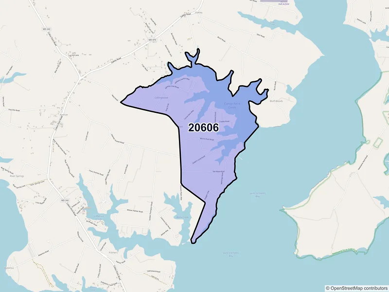 Map of ZIP Code 20606 — Abell, MD
