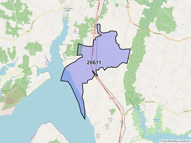 Map of Bel Alton, Maryland and ZIP codes