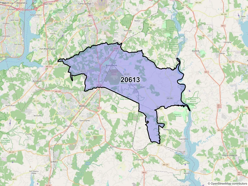 Map of ZIP Code 20613 — Brandywine, MD