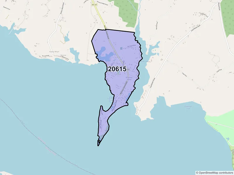 Map of ZIP Code 20615 — Broomes Island, MD
