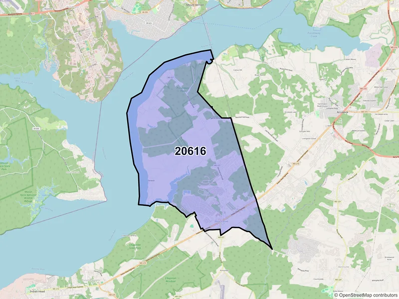 Map of ZIP Code 20616 — Bryans Road, MD