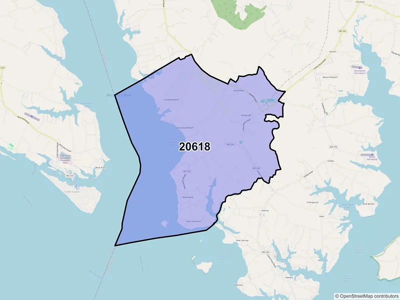 Map of ZIP Code 20618 — Bushwood, MD