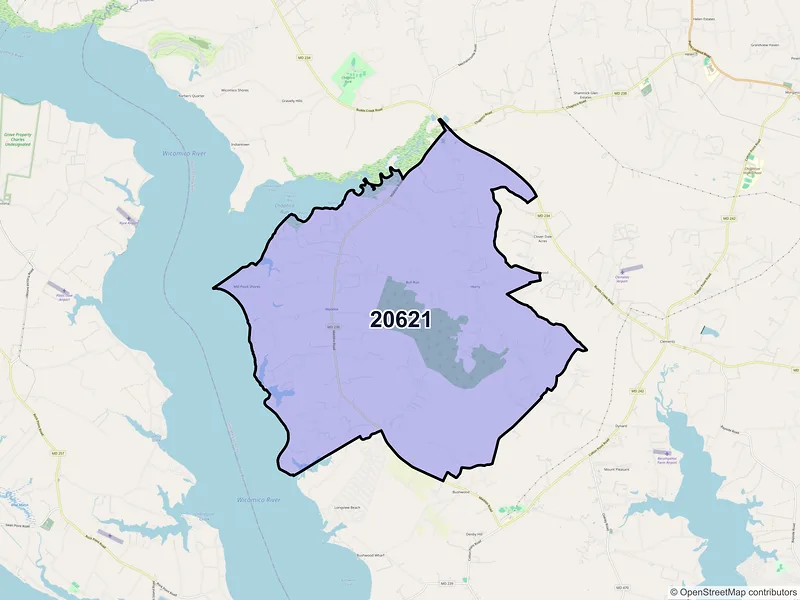 Map of ZIP Code 20621 — Chaptico, MD