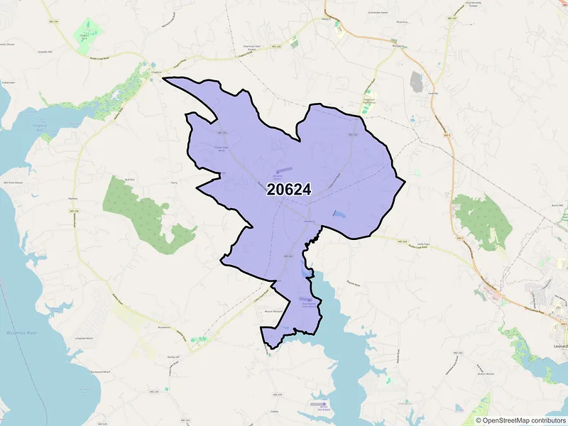 Map of Clements, Maryland and ZIP codes