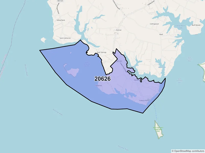 Map of ZIP Code 20626 — Coltons Point, MD