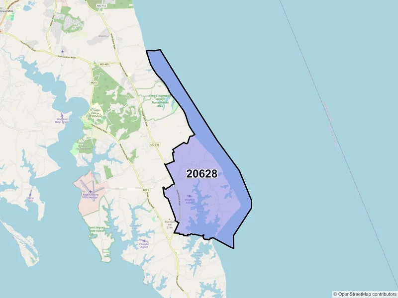 Map of ZIP Code 20628 — Dameron, MD