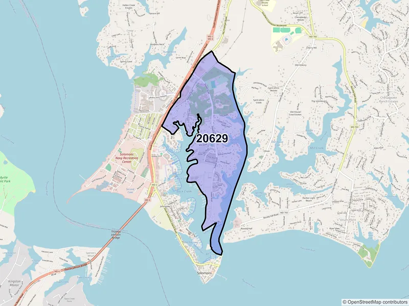 Map of Dowell, Maryland and ZIP codes