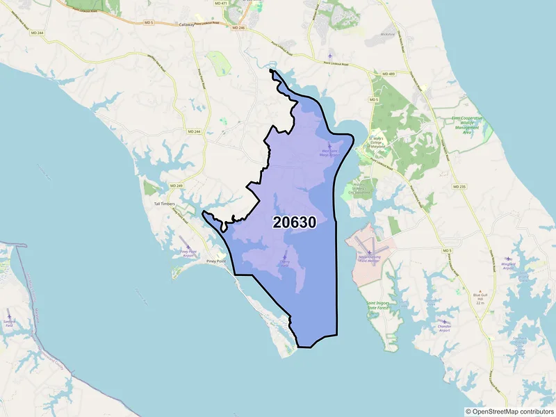 Map of ZIP Code 20630 — Drayden, MD