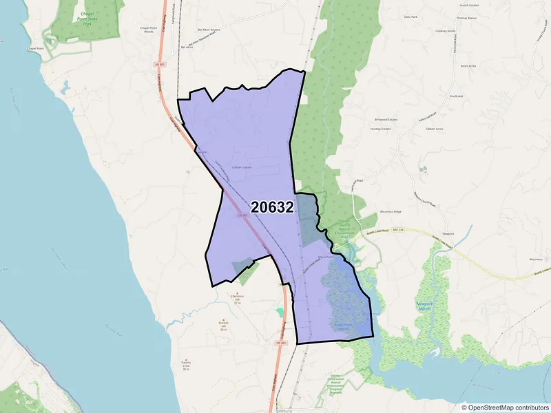 Map of ZIP Code 20632 — Faulkner, MD