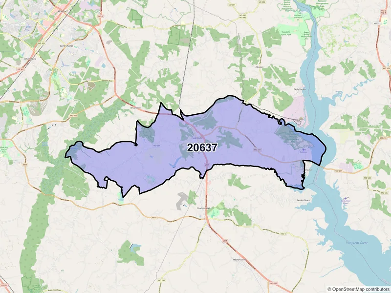 Map of Hughesville, Maryland and ZIP codes