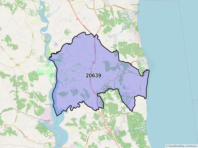Map of ZIP Code 20639 — Huntingtown, MD
