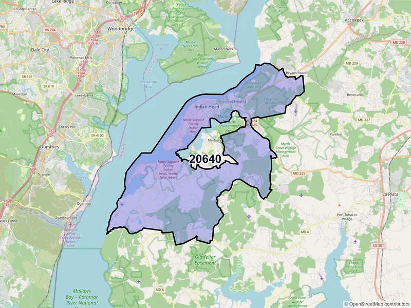 Map of ZIP Code 20640 — Indian Head, MD