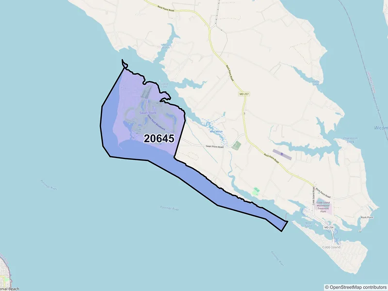Map of ZIP Code 20645 — Issue, MD