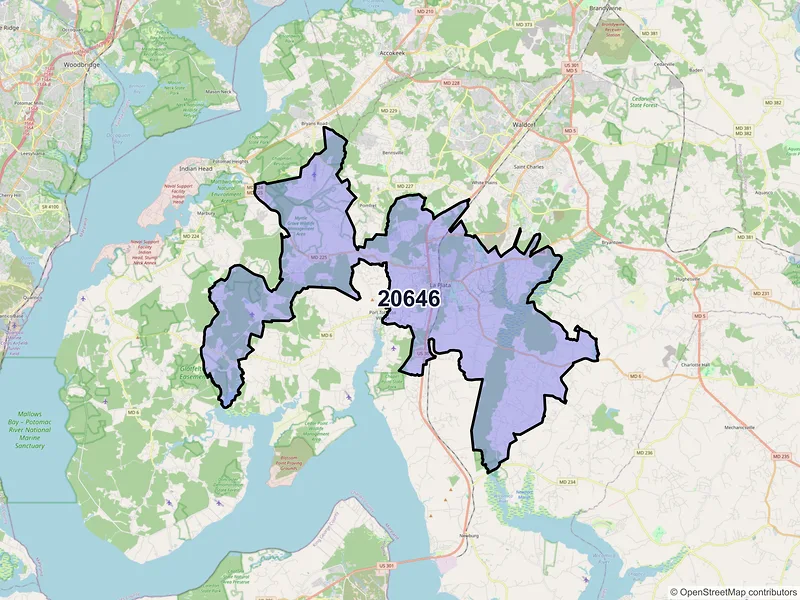 Map of ZIP Code 20646 — La Plata, MD