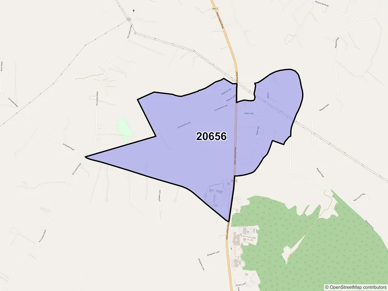 Map of ZIP Code 20656 — Loveville, MD