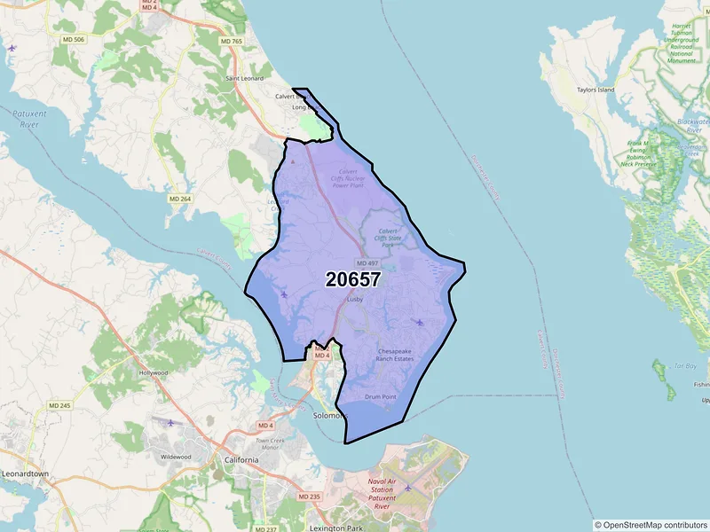 Map of Lusby, Maryland and ZIP codes