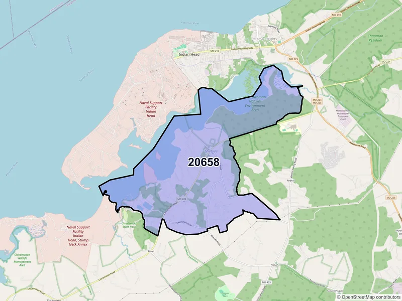 Map of ZIP Code 20658 — Marbury, MD