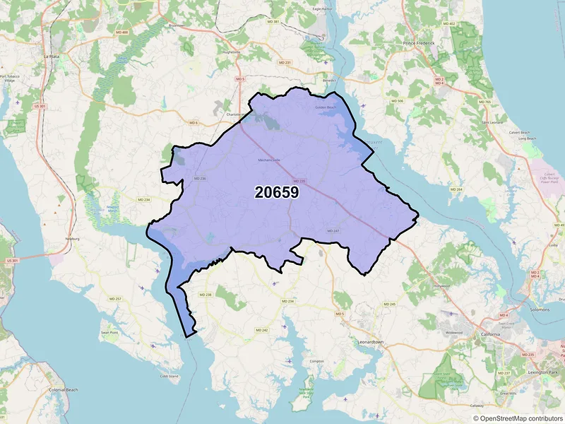 Map of Mechanicsville, Maryland and ZIP codes