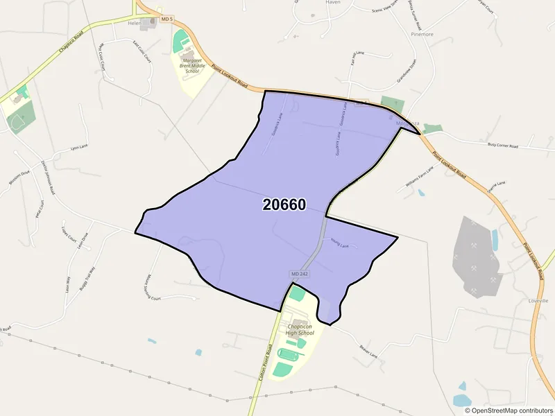 Map of Morganza, Maryland and ZIP codes