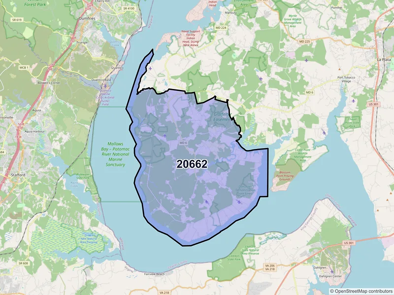 Map of Nanjemoy, Maryland and ZIP codes