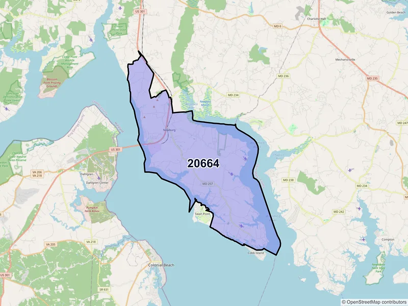 Map of ZIP Code 20664 — Newburg, MD