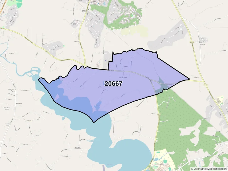 Map of ZIP Code 20667 — Park Hall, MD