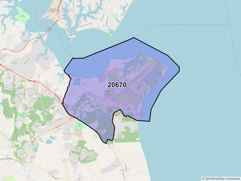 Map of ZIP Code 20670 — Patuxent River, MD