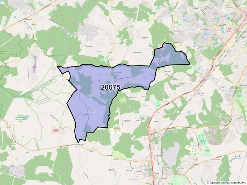 Map of ZIP Code 20675 — Pomfret, MD
