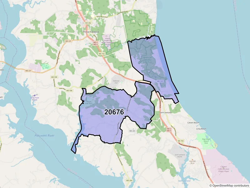 Map of ZIP Code 20676 — Port Republic, MD