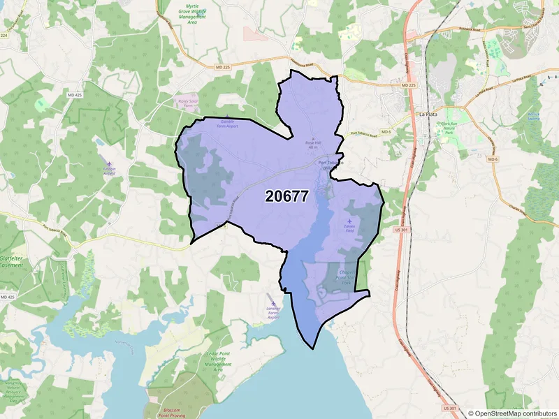 Map of ZIP Code 20677 — Port Tobacco, MD