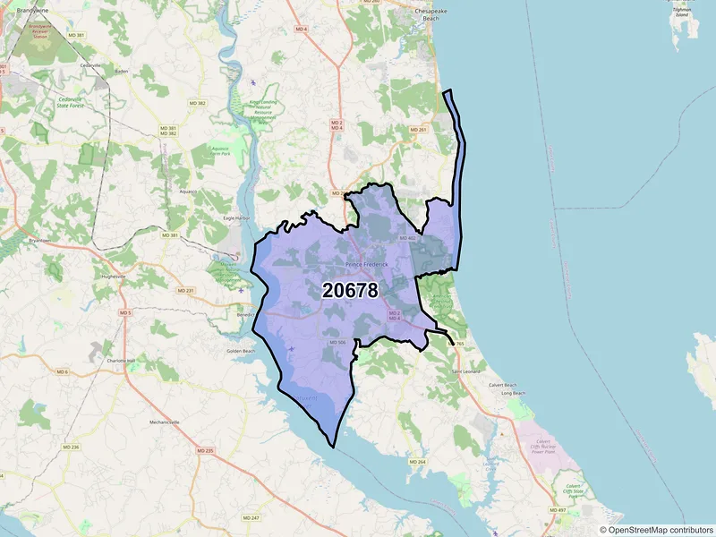 Map of ZIP Code 20678 — Prince Frederick, MD