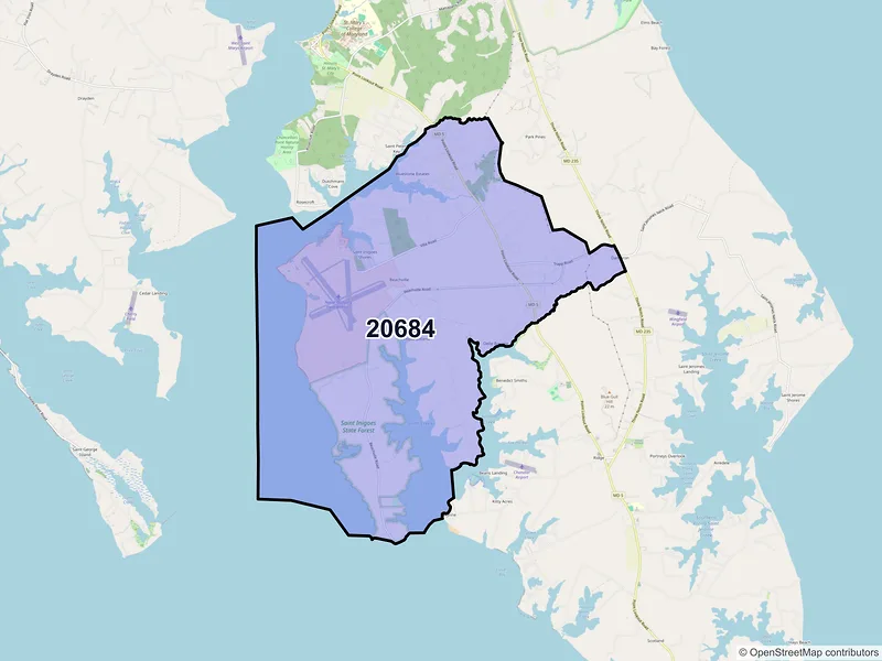 Map of ZIP Code 20684 — Saint Inigoes, MD