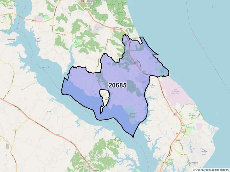 Map of ZIP Code 20685 — Saint Leonard, MD
