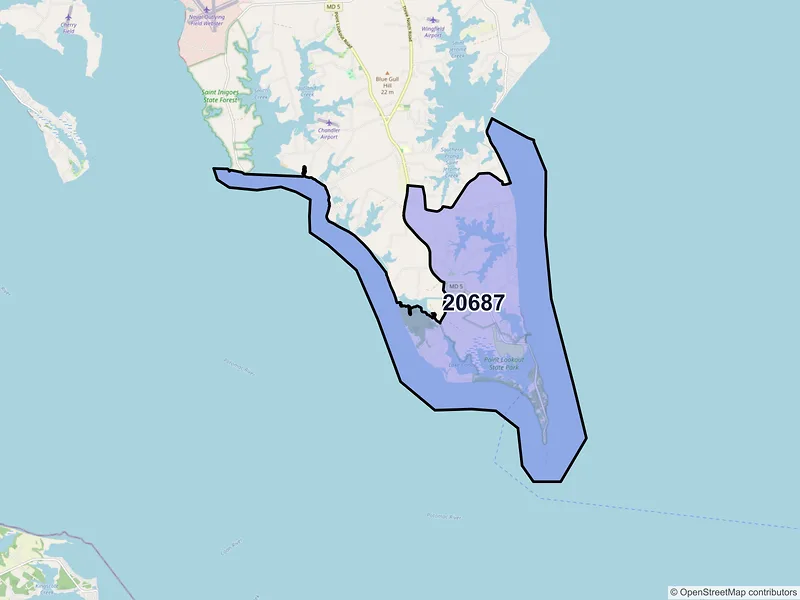 Map of ZIP Code 20687 — Scotland, MD