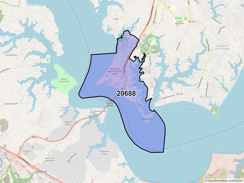 Map of ZIP Code 20688 — Solomons, MD