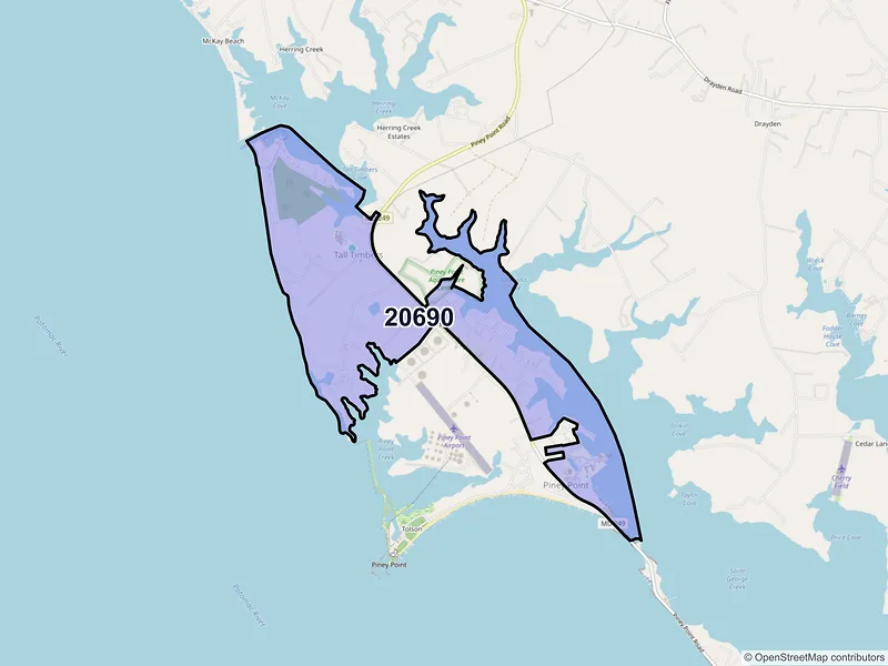 Map of ZIP Code 20690 — Tall Timbers, MD