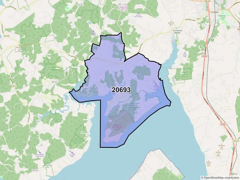 Map of ZIP Code 20693 — Welcome, MD
