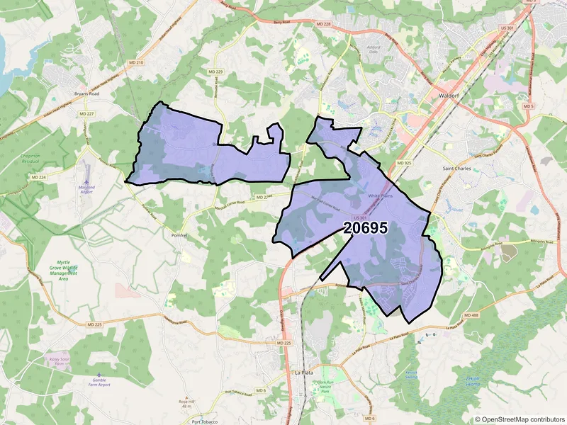 Map of ZIP Code 20695 — White Plains, MD