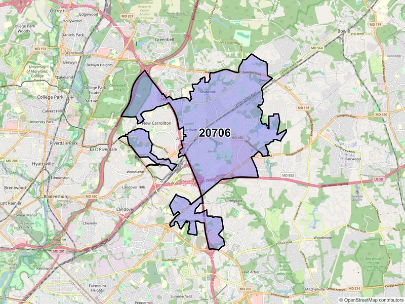 Map of ZIP Code 20706 — Lanham, MD