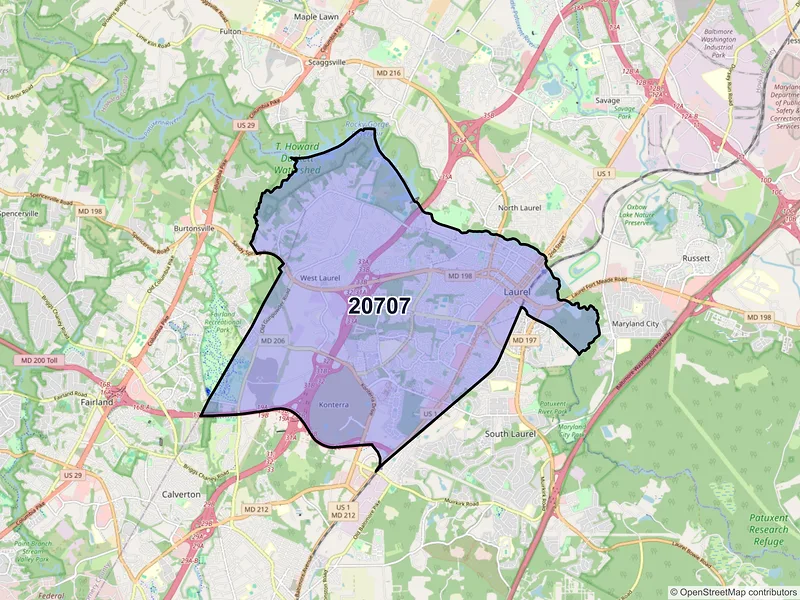 Map of ZIP Code 20707 — Laurel, MD