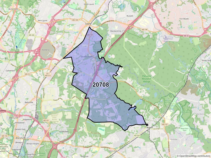 Map of ZIP Code 20708 — Laurel, MD