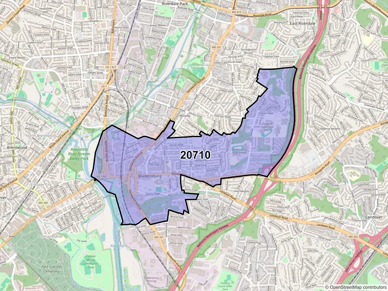 Map of Bladensburg, Maryland and ZIP codes