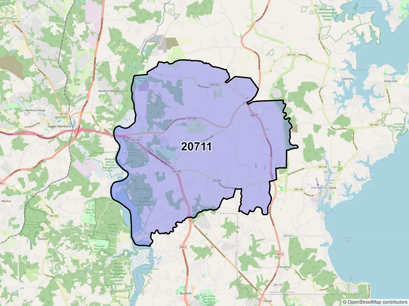 Map of Lothian, Maryland and ZIP codes