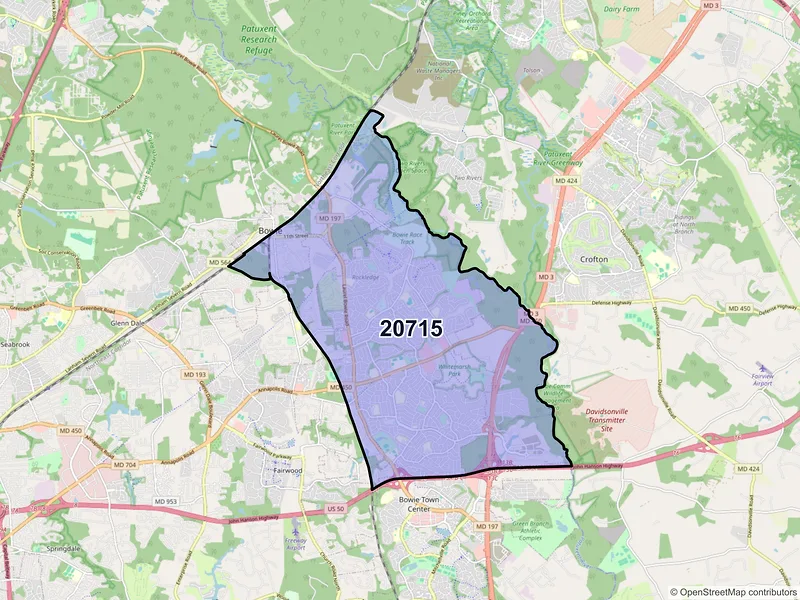 Map of ZIP Code 20715 — Bowie, MD
