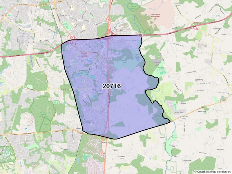 Map of ZIP Code 20716 — Bowie, MD